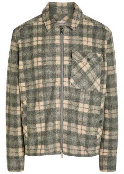 Moncler Logo Checked-intarsia Felt Overshirt In Gray