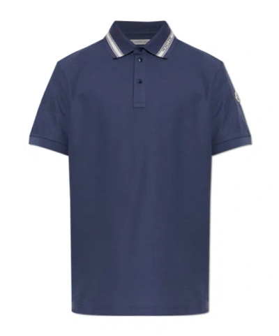 Moncler Short-sleeved Polo Shirt In Blue