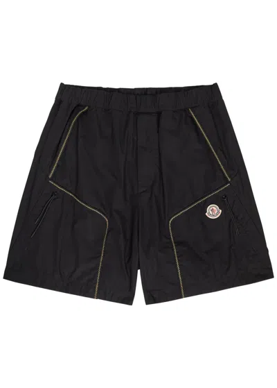 Moncler Logo Contrast-stitch Cotton-poplin Shorts In Black
