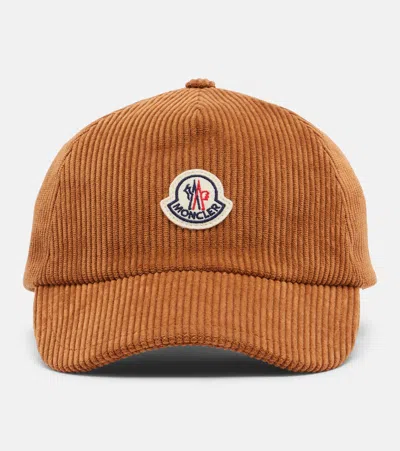 Moncler Logo Corduroy Baseball Cap In Brown