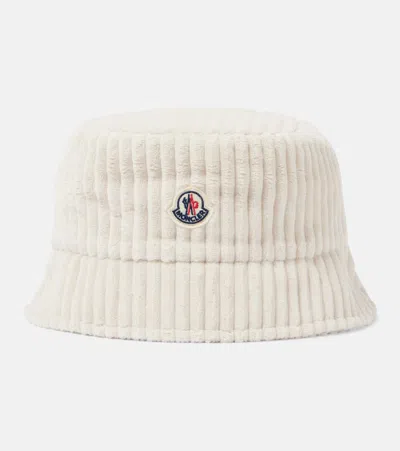 Moncler Logo Corduroy Bucket Hat In White