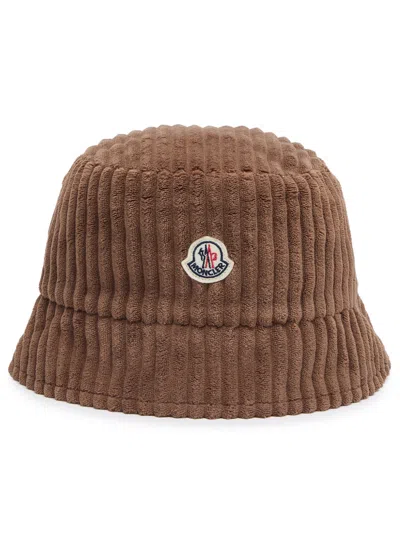Moncler Logo Corduroy Bucket Hat In Beige