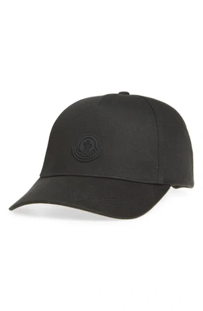 Moncler Logo Cotton Adjustable Baseball Cap In Black
