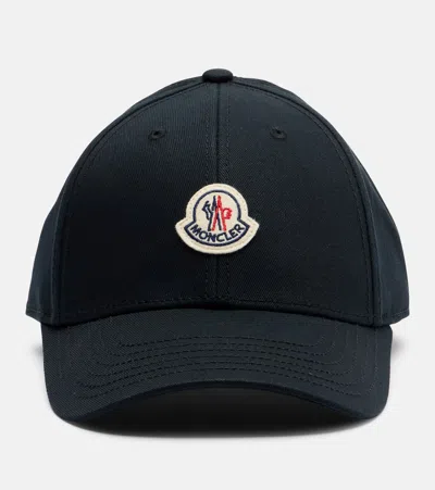 Moncler Logo Cotton Baseball Cap In Black