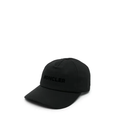 Moncler Logo Cotton Baseball Cap In Black