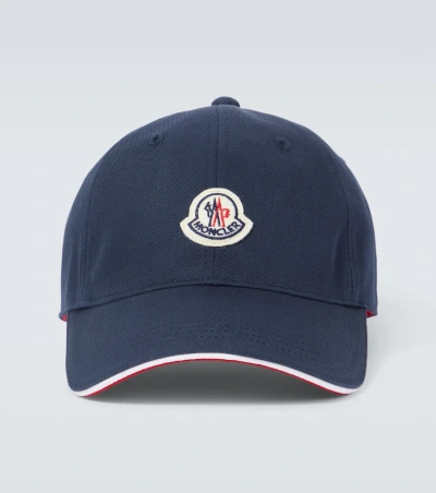 Moncler Logo Cotton Baseball Cap In Blue