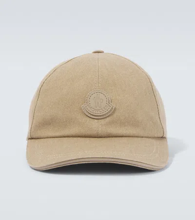 Moncler Leather-logo Cotton Gabardine Baseball Cap In Neutral