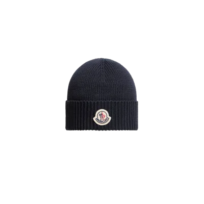 Moncler Bonnet En Coton À Logo, Enfant, Bleu, Taille: 3xs In Black