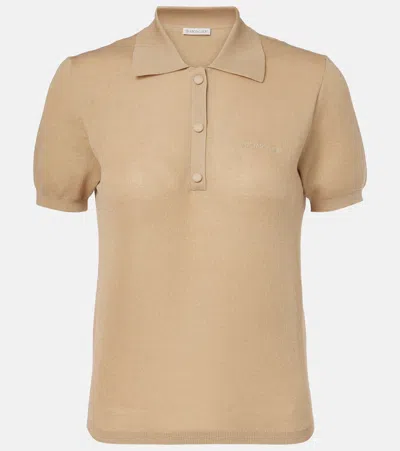 Moncler Logo Cotton-blend Polo Shirt In Beige