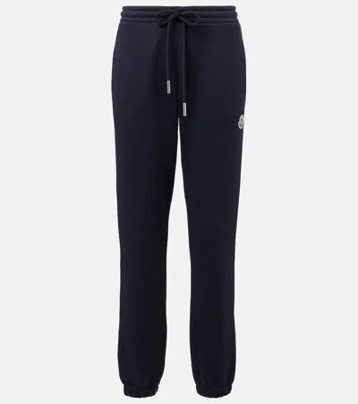 Moncler Logo Cotton-blend Sweatpants In Blue