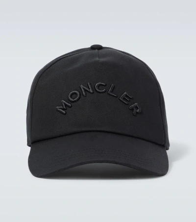 Moncler Logo Cotton Canvas Baseball Cap In Black