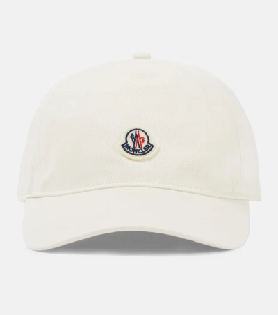 Moncler Logo Cotton Canvas Baseball Cap In White
