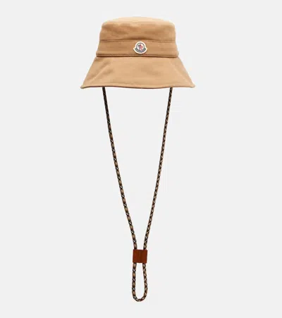 Moncler Logo Cotton Canvas Bucket Hat In Neutral