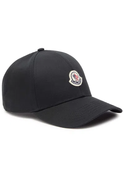 Moncler Logo Cotton Cap In Black