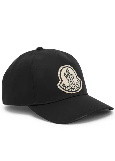 Moncler Logo Cotton Cap In Black