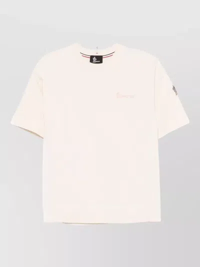Moncler Logo Cotton Crew Neck Short Sleeve Top In Neutral