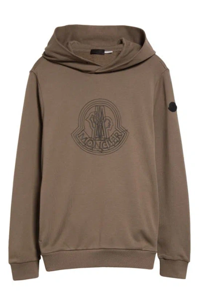 Moncler Men's Logo Cotton Long-sleeve Hoodie In Taupe Gray