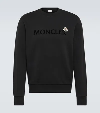 Moncler Logo Patch Cotton Sweatshirt In Black