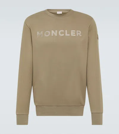 Moncler Logo Cotton Fleece Sweatshirt In Brown