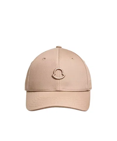 Moncler Logo Cotton Gabardine Baseball Cap In Brown