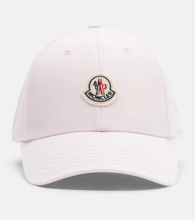 Moncler Logo Cotton Gabardine Baseball Cap In Pink