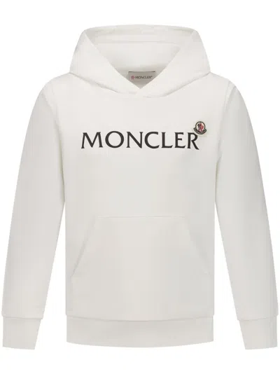 Moncler Kids' Felpa Logata In Cotone Con Cappuccio In White