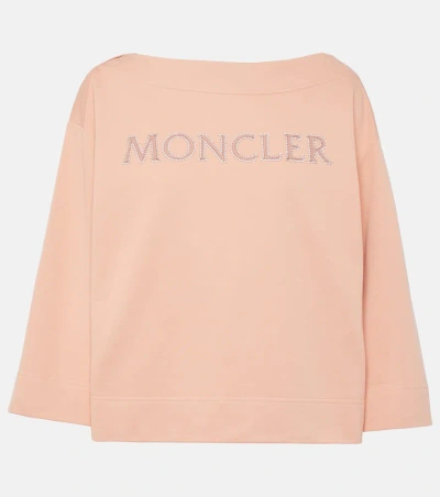 Moncler Logo Cotton Jersey Sweatshirt In Pink