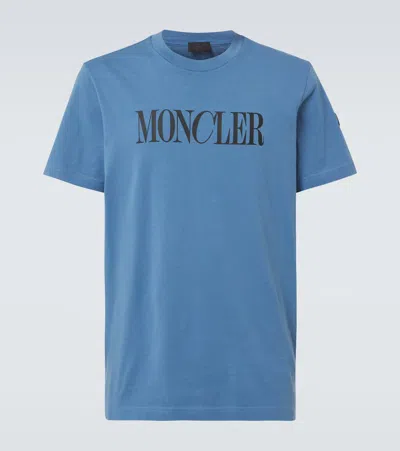 Moncler Logo Cotton Jersey T-shirt In Blue