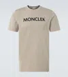 Moncler Cotton Crew Neck T-shirt With Velvet Print In Neutral