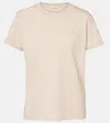 Moncler Crystal Logo Cotton T-shirt In Neutrals