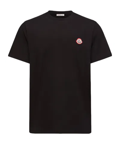 Moncler Short Sleeve Logo Embroidered Cotton T Shirt In Brown