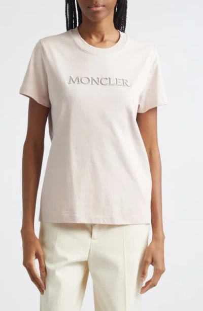 Moncler Cotton Logo Embroidered T-shirt In Neutral