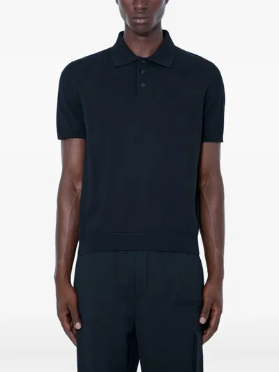 Moncler Logo Cotton Knit Polo In Blue
