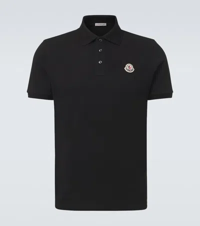 Moncler Cotton Piquet Polo Shirt With Logo Patch In Black