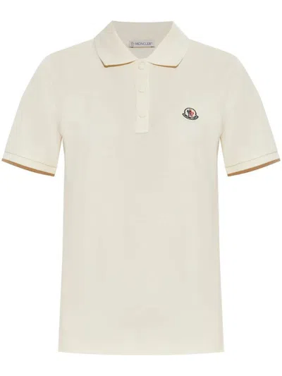 Moncler Logo Cotton Pique Polo Shirt Clothing In Neutral