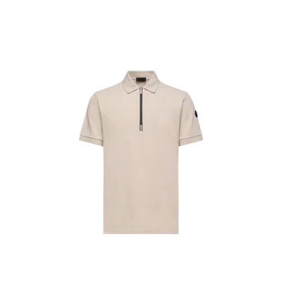 Moncler Polo Semi-zippé En Piqué De Coton À Logo, Homme, Beige, Taille: S In Brown