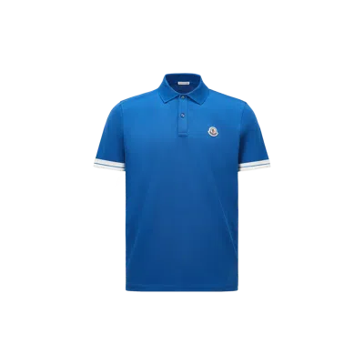 Moncler Logo Cotton Piquet Polo Shirt Blue