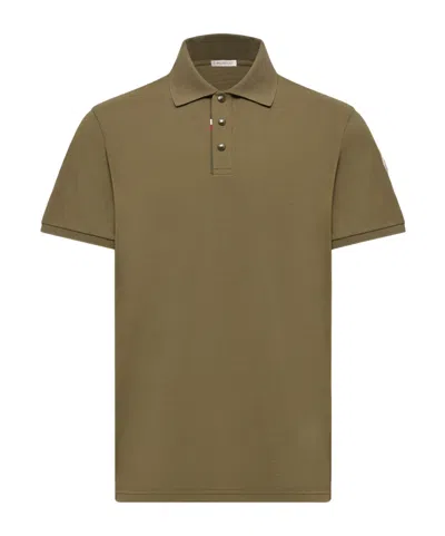 Moncler Logo Cotton Piquet Polo Shirt In Green