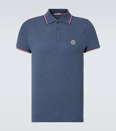 Moncler Logo Cotton Piquet Polo Shirt In Blue