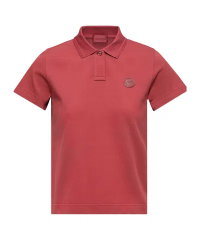 Moncler Logo Cotton Piquet Polo Shirt In Red