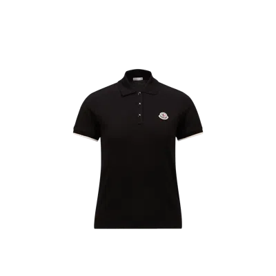 Moncler Polo En Piqué De Coton À Logo, Femme, Noir, Taille: L In Black