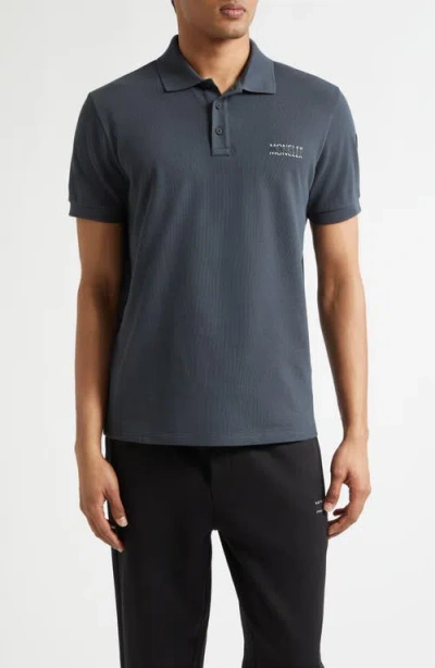 Moncler Logo Cotton Polo In Gray