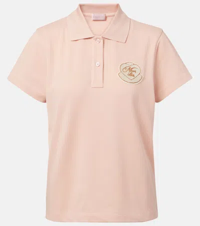 Moncler Logo Cotton Piquet Polo Shirt In Pink
