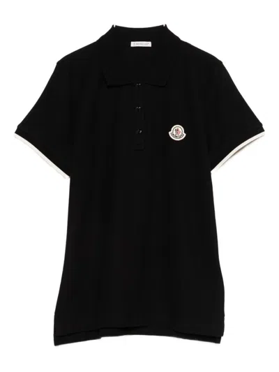 Moncler Logo Cotton Piquet Polo Shirt In Black