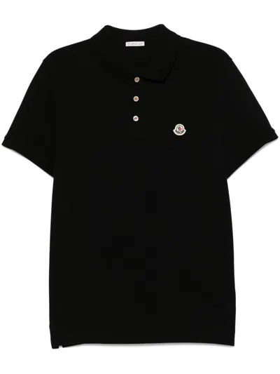Moncler Cotton Polo Shirt Logo Detail Short Sleeves In Black