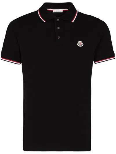 Moncler Logo Cotton Polo Shirt In Black