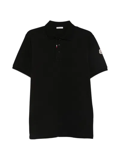 Moncler Logo Cotton Polo Shirt In Black