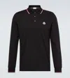 Moncler Long Sleeves Cotton Piquet Polo Shirt In Black