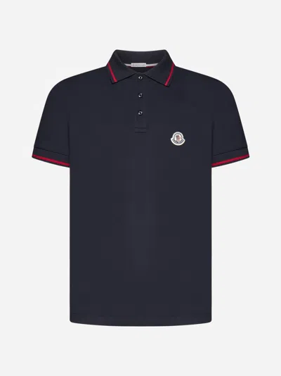 Moncler Logo Cotton Polo Shirt In Blue