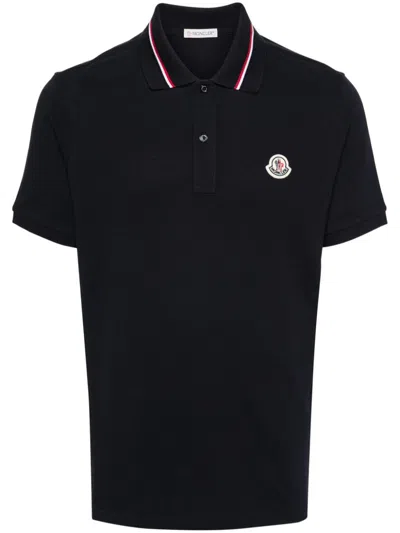 Moncler Logo Cotton Polo Shirt In Blue